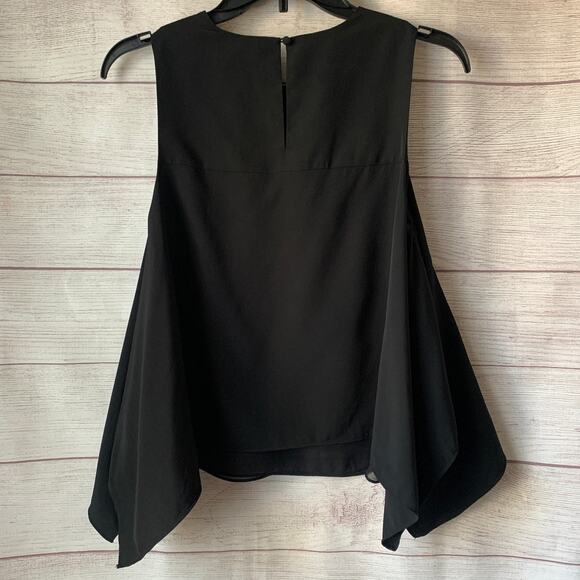 1. State Black Sleeveless Blouse Winged Asymmetrical Handkerchief Tiered Size XS - Picture 5 of 16